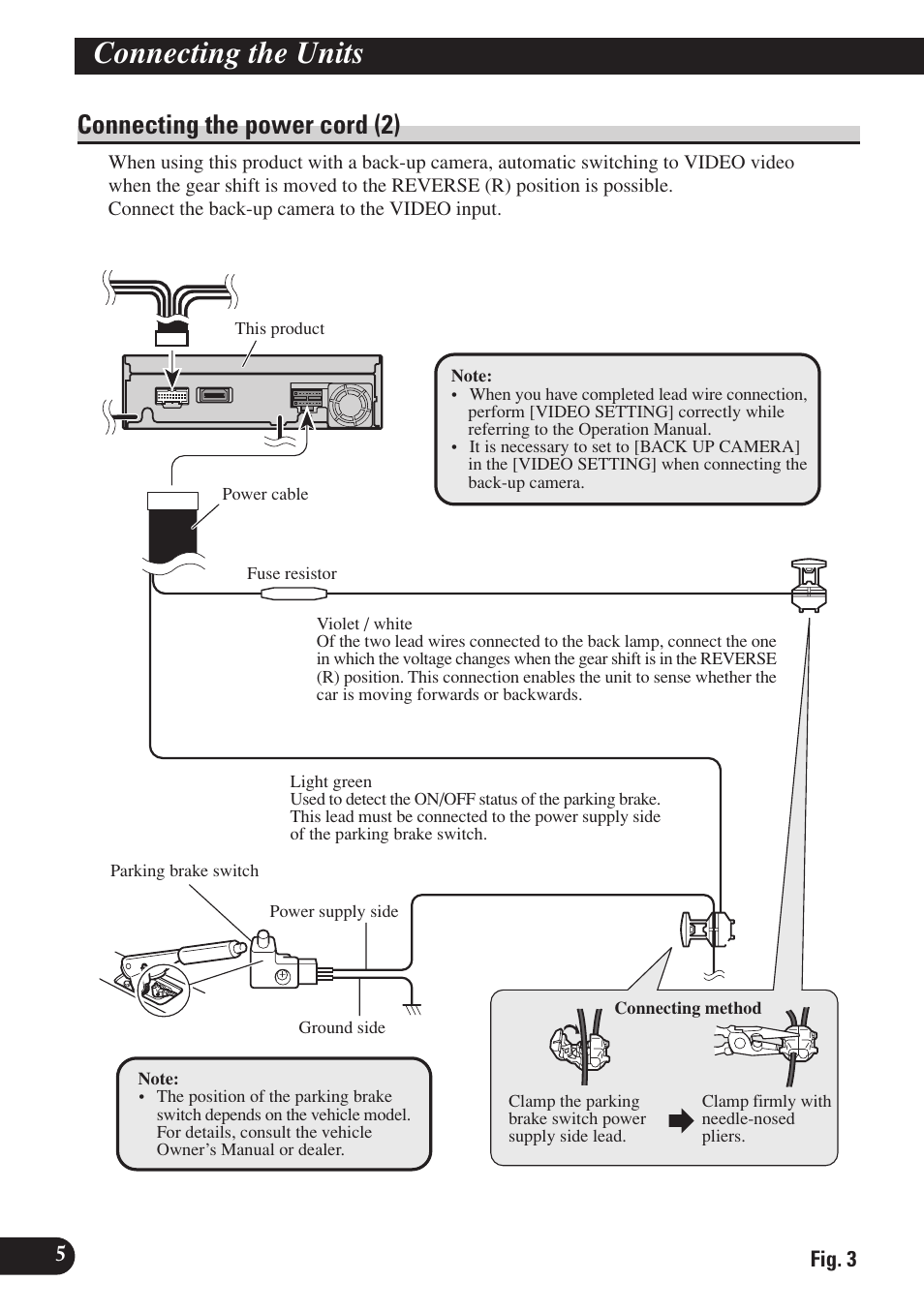 Connecting the power cord (2), Connecting the units | Pioneer AVH-P6400R User Manual | Page 6 / 76