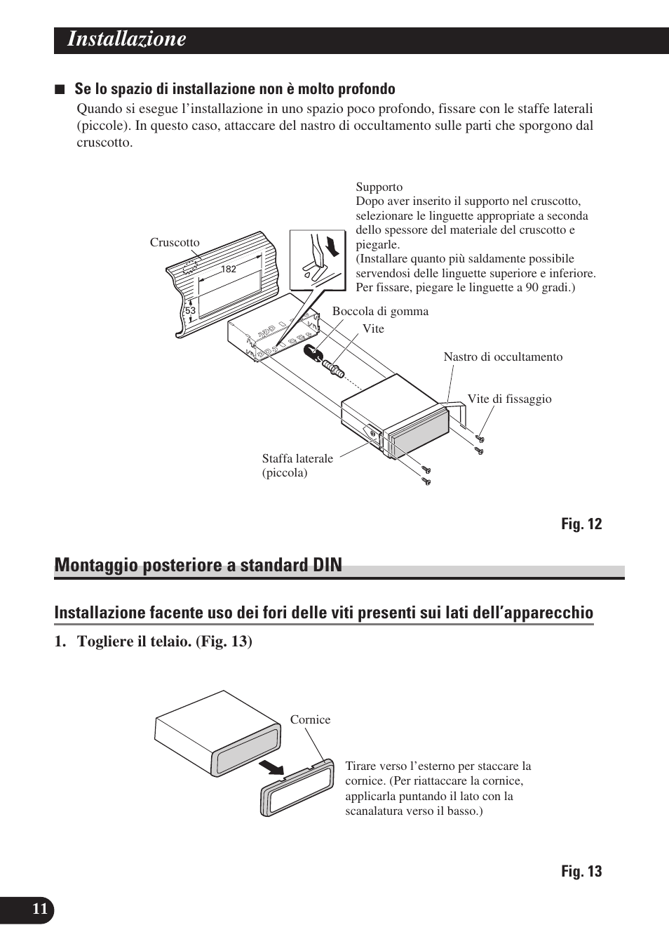 Montaggio posteriore a standard din, Installazione | Pioneer AVH-P6400R User Manual | Page 60 / 76
