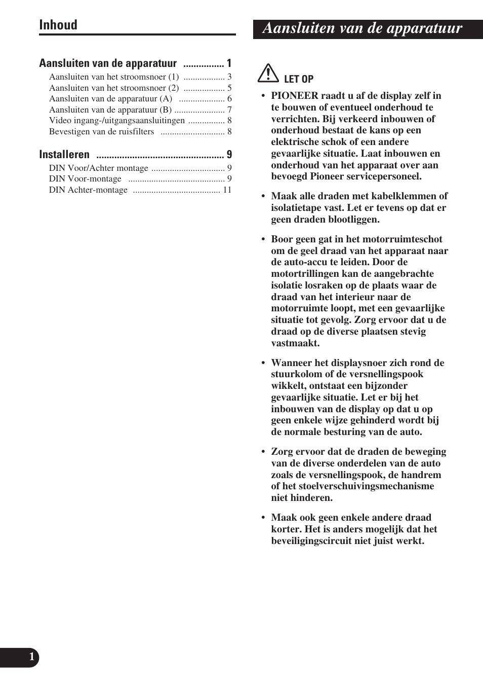 Aansluiten van de apparatuur, Inhoud | Pioneer AVH-P6400R User Manual | Page 62 / 76