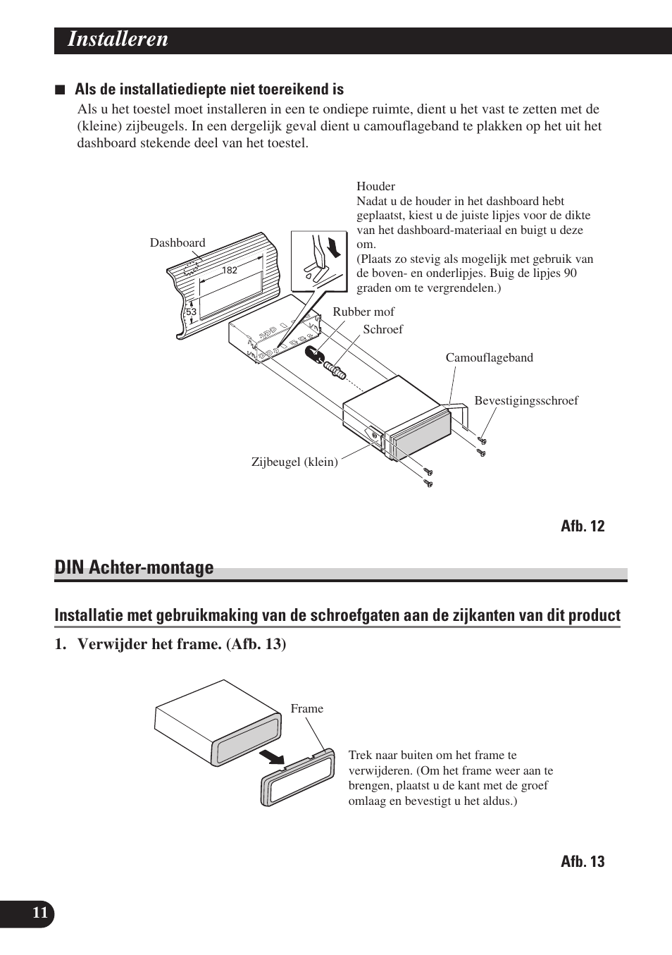 Din achter-montage, Installeren | Pioneer AVH-P6400R User Manual | Page 72 / 76