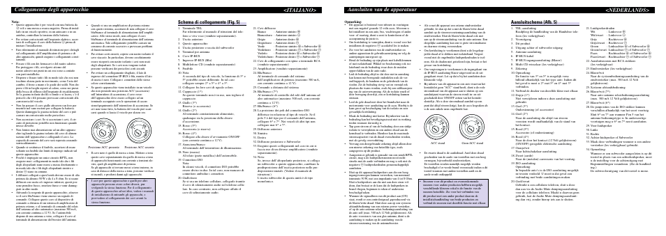 Collegamento degli apparecchio, Italiano, Nederlands> aansluiten van de apparatuur | Schema di collegamento (fig. 5), Aansluitschema (afb. 5) | Pioneer DEH-P4400RB User Manual | Page 6 / 6