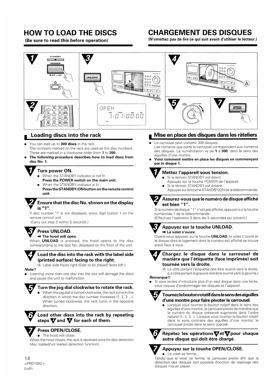 How to load the discs, Chargement des disques | Pioneer PD-F1007 User Manual | Page 14 / 84