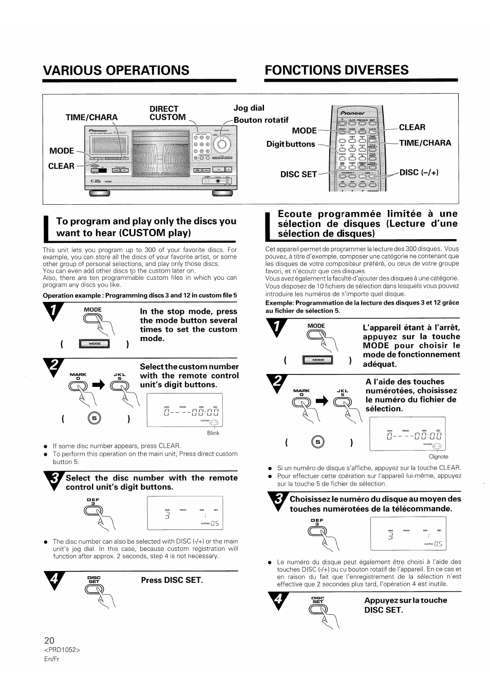 Various operations fonctions diverses | Pioneer PD-F1007 User Manual | Page 20 / 84