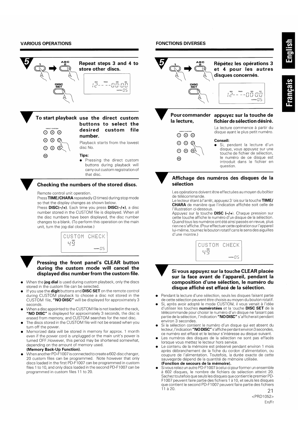 Checking the numbers of the stored discs, Affichage des numéros des disques de la sélection | Pioneer PD-F1007 User Manual | Page 21 / 84