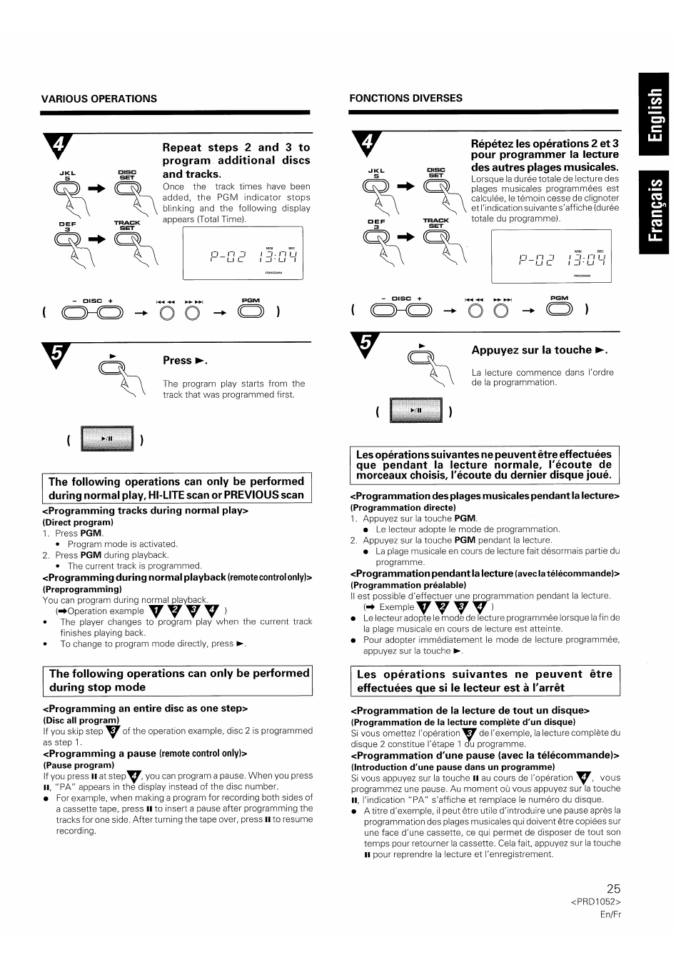 Programming an entire disc as one step, Press, Appuyez sur la touche | Pioneer PD-F1007 User Manual | Page 25 / 84