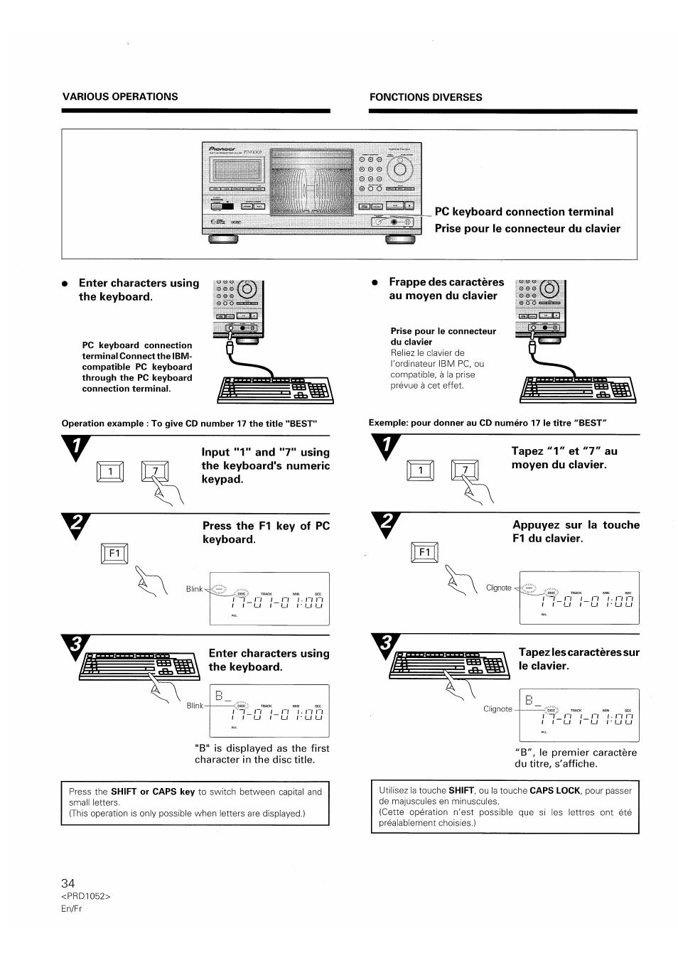Frappe des caractères au moyen du clavier, Enter characters using the keyboard, Tapez les caractères sur le clavier | Pioneer PD-F1007 User Manual | Page 34 / 84