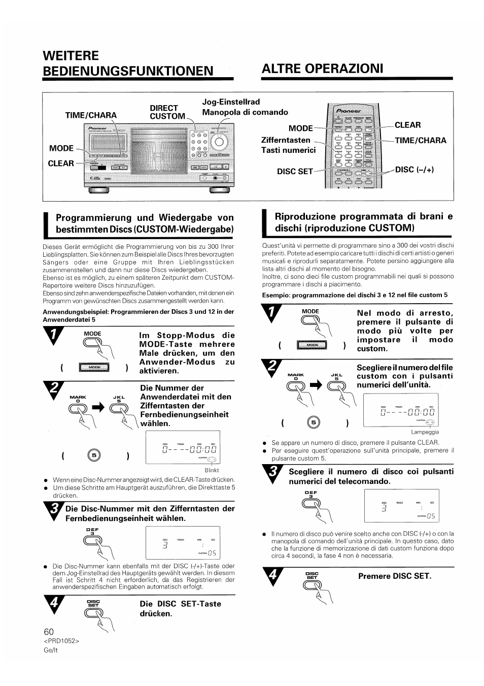 Weitere bedienungsfunktionen altre operazioni, Y^ 60 | Pioneer PD-F1007 User Manual | Page 60 / 84