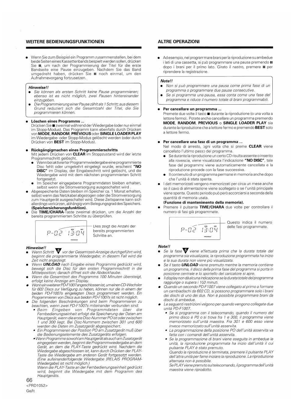 Weitere bedienungsfunktioneim altre operazioni | Pioneer PD-F1007 User Manual | Page 66 / 84