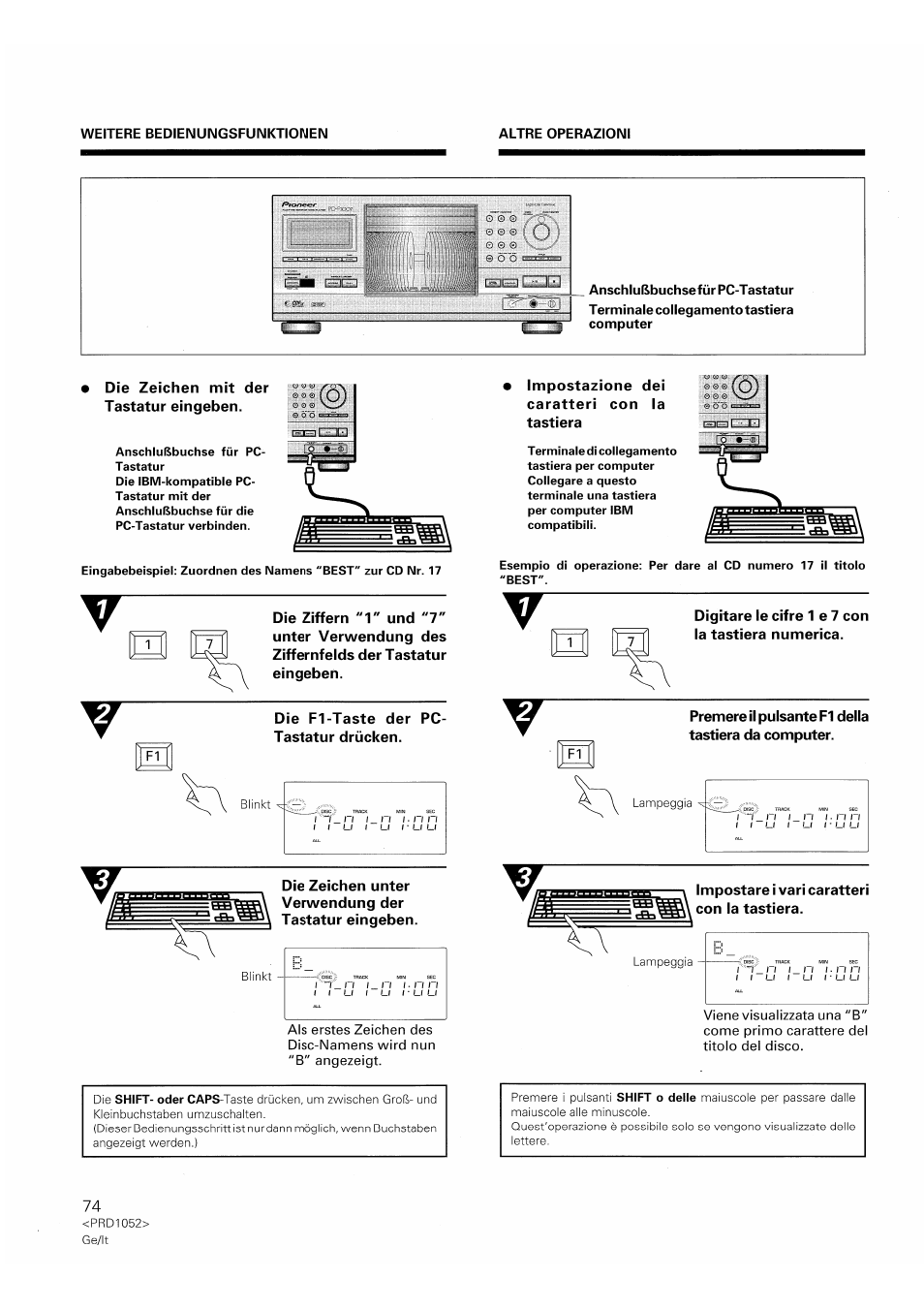 Anschlußbuchse für pc-tastatur, Terminale collegamento tastiera computer | Pioneer PD-F1007 User Manual | Page 74 / 84