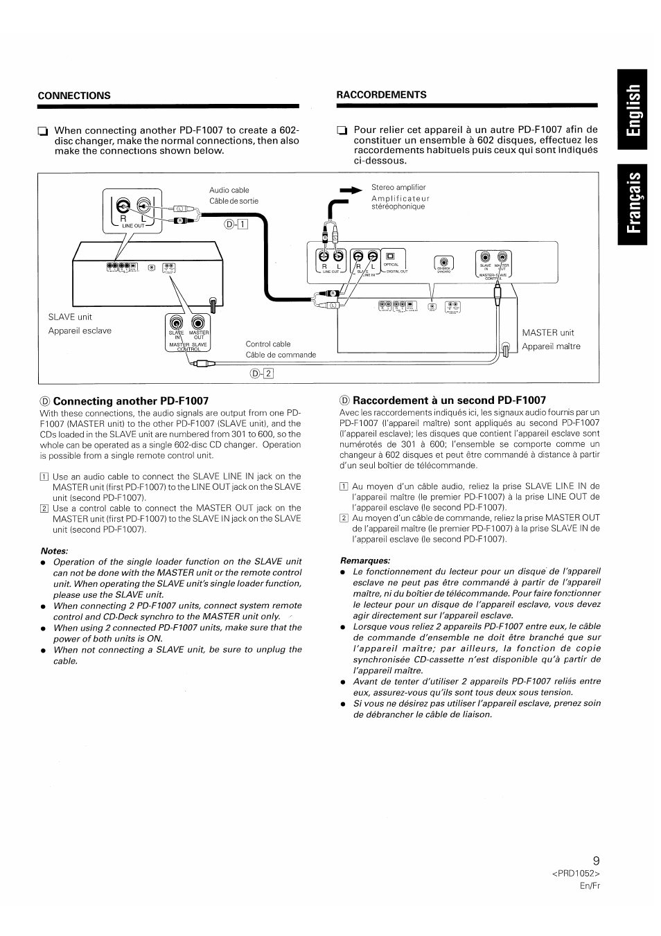 Connecting another pd-f1007, Raccordement à un second pd-f1007, Prd1052> en/fr | Pioneer PD-F1007 User Manual | Page 9 / 84