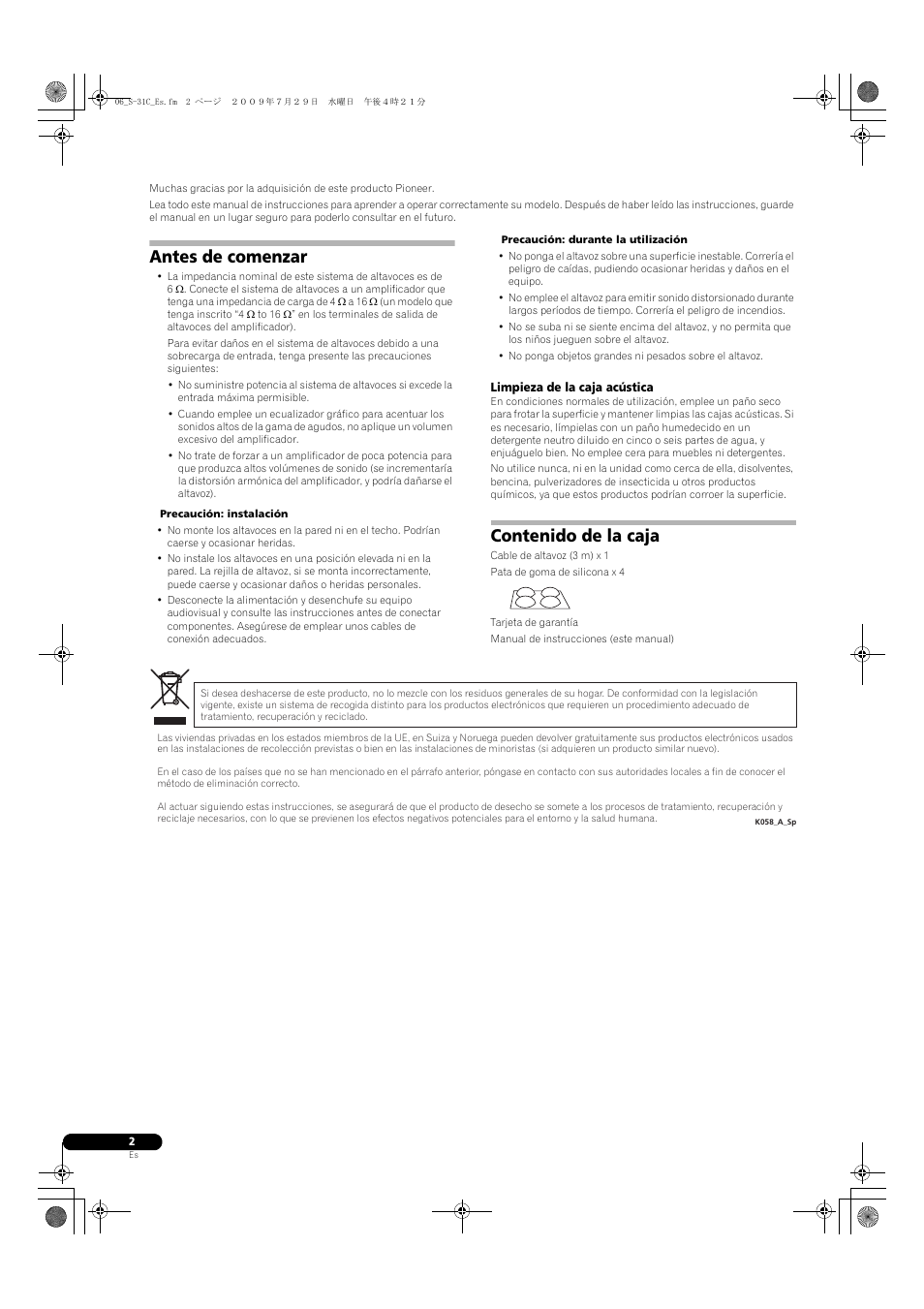 Pioneer S-31C-K User Manual | Page 22 / 59