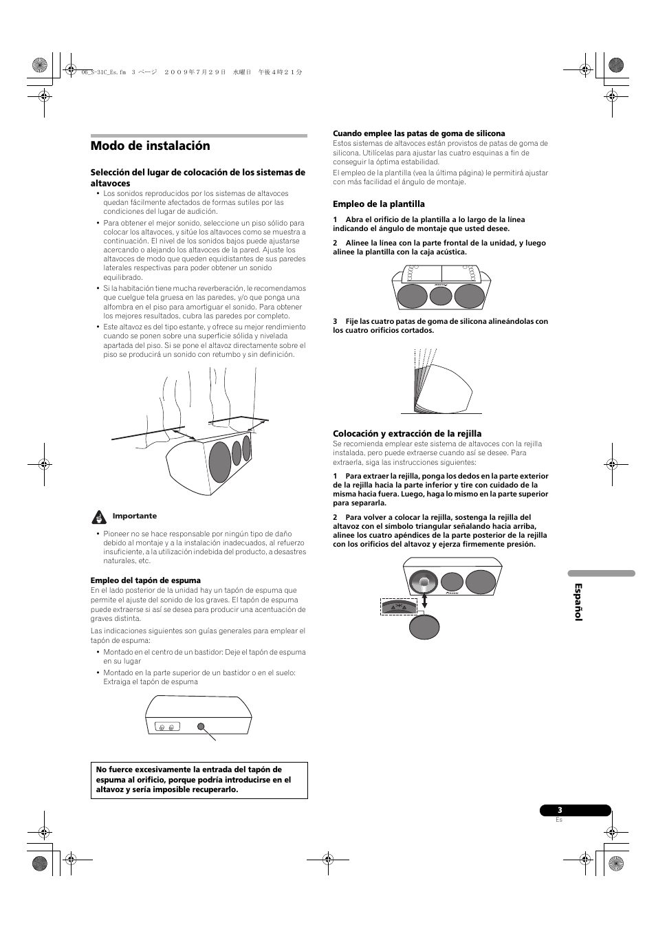 Modo de instalación | Pioneer S-31C-K User Manual | Page 23 / 59
