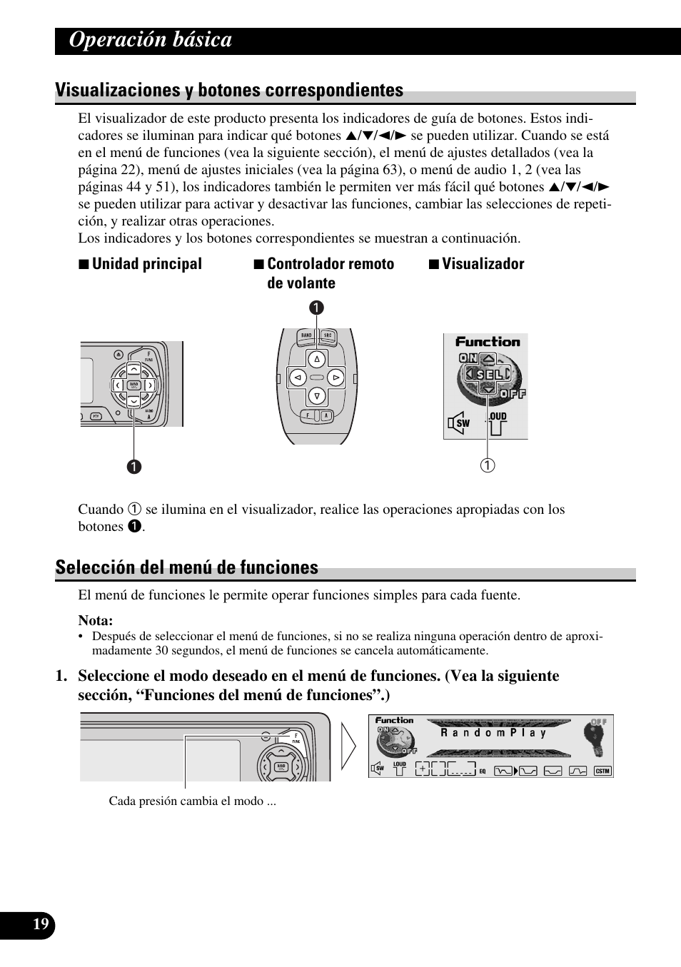 Operación básica, Visualizaciones y botones correspondientes, Selección del menú de funciones | Pioneer MEH-P9100R User Manual | Page 100 / 164