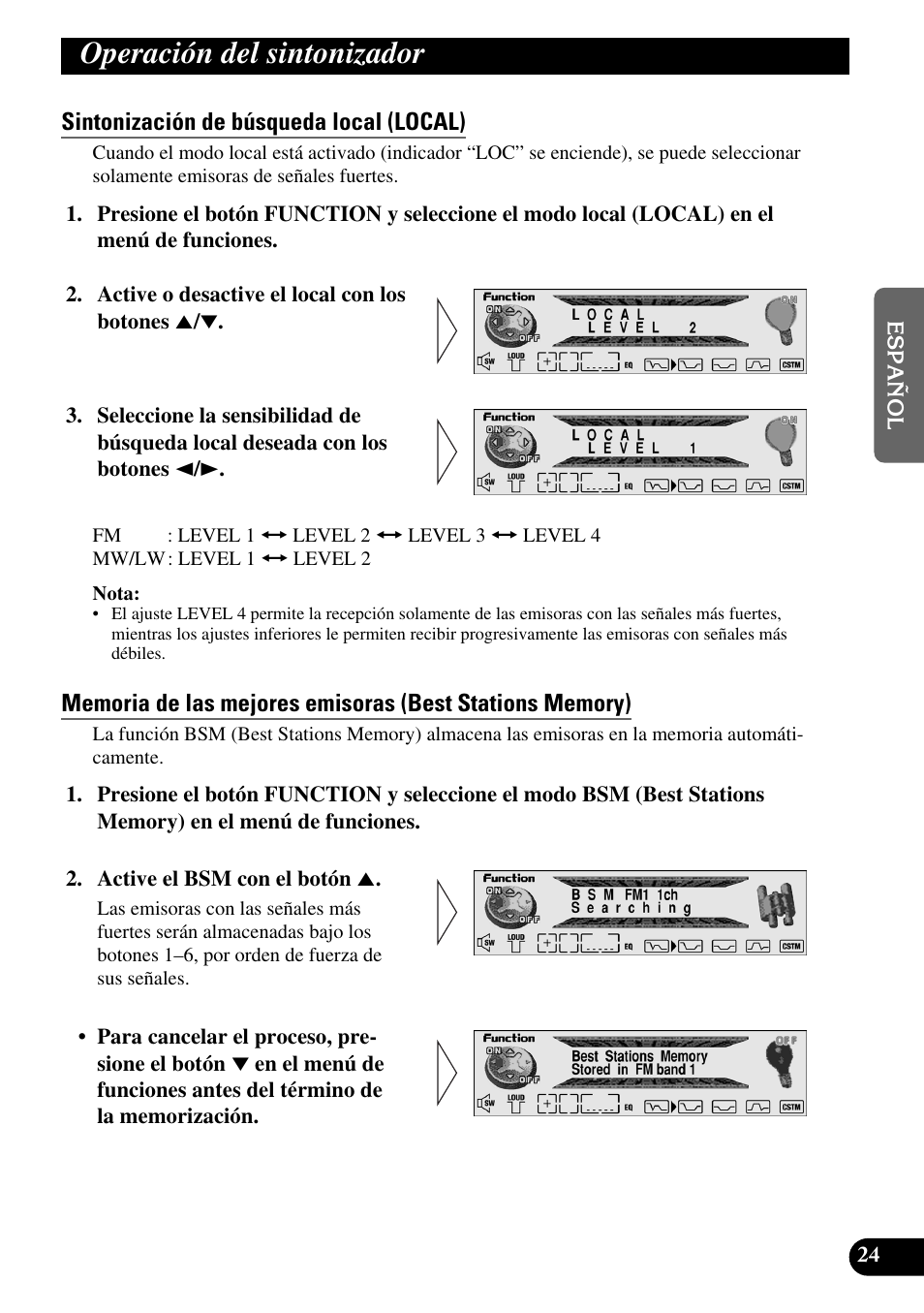 Operación del sintonizador, Sintonización de búsqueda local (local) | Pioneer MEH-P9100R User Manual | Page 105 / 164