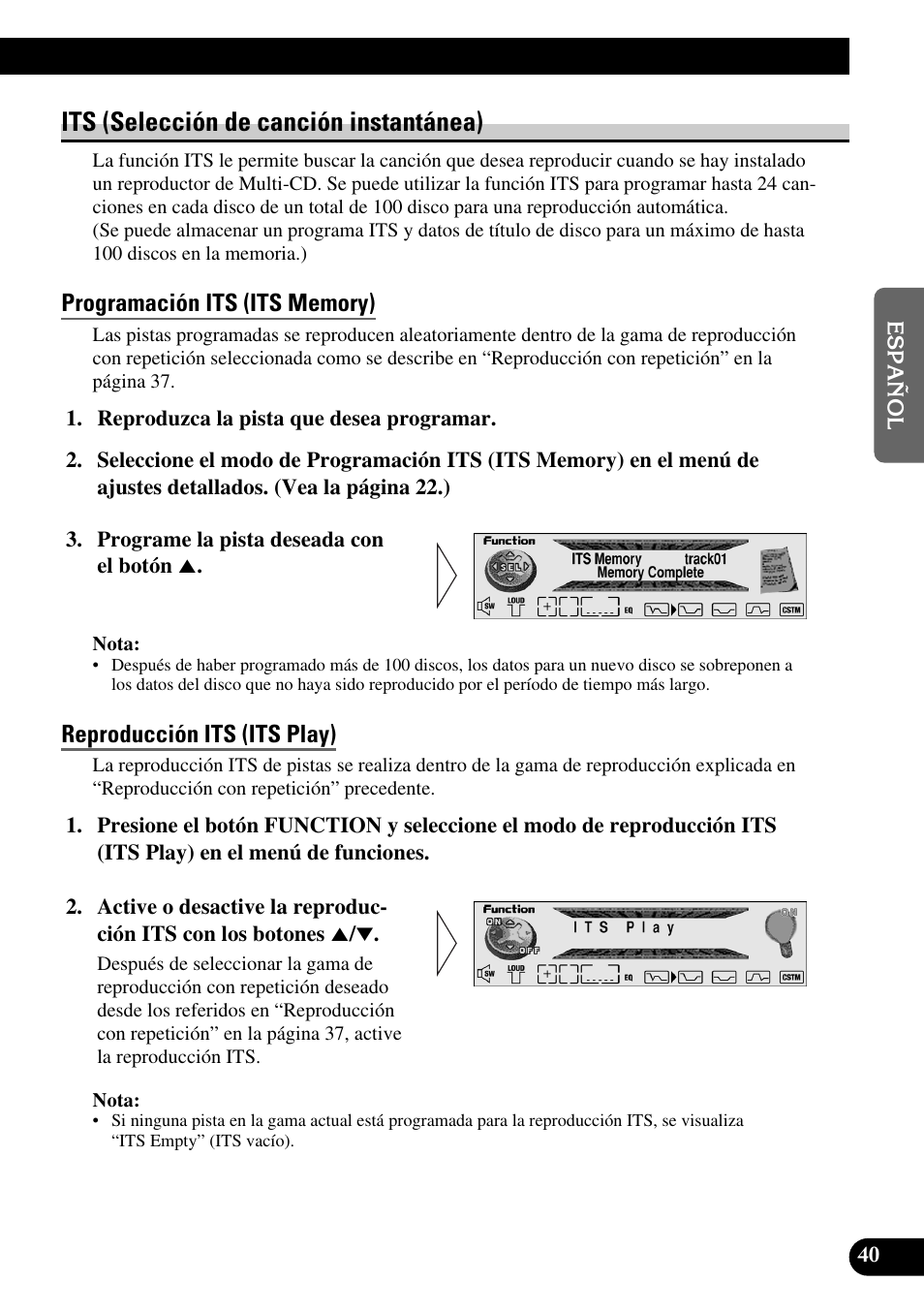 Its (selección de canción instantánea), Programación its (its memory), Reproducción its (its play) | Pioneer MEH-P9100R User Manual | Page 121 / 164