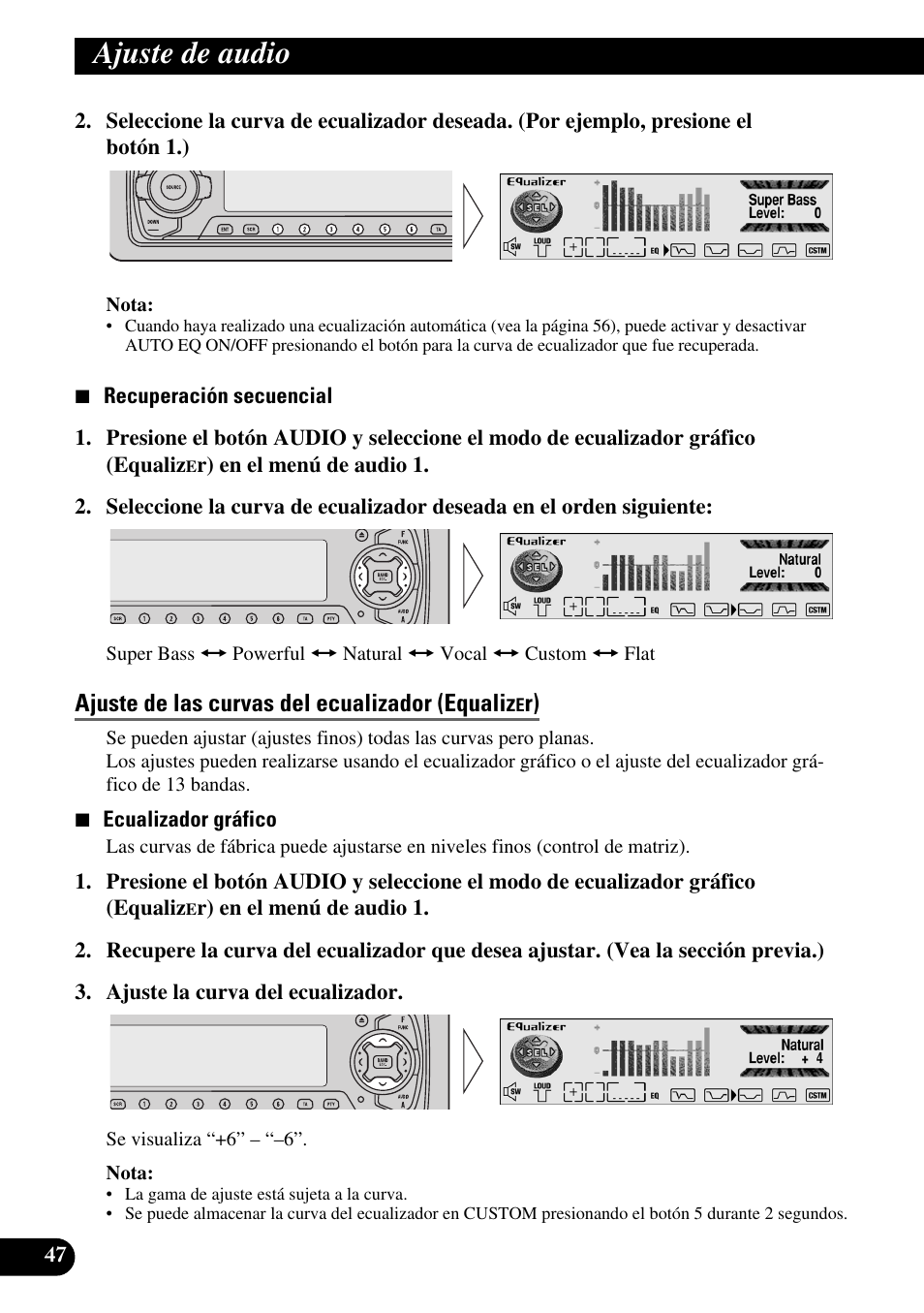 Ajuste de las curvas del ecualizador (equaliz, Ajuste de audio | Pioneer MEH-P9100R User Manual | Page 128 / 164
