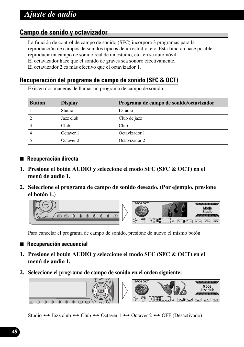 Campo de sonido y octavizador, Ajuste de audio | Pioneer MEH-P9100R User Manual | Page 130 / 164