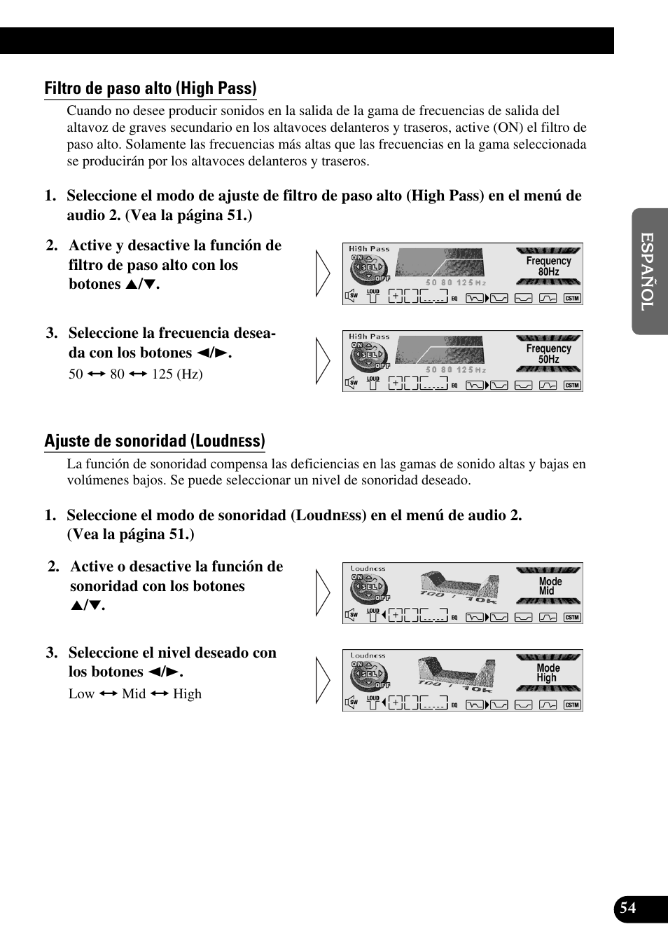 Filtro de paso alto (high pass), Ajuste de sonoridad (loudn | Pioneer MEH-P9100R User Manual | Page 135 / 164