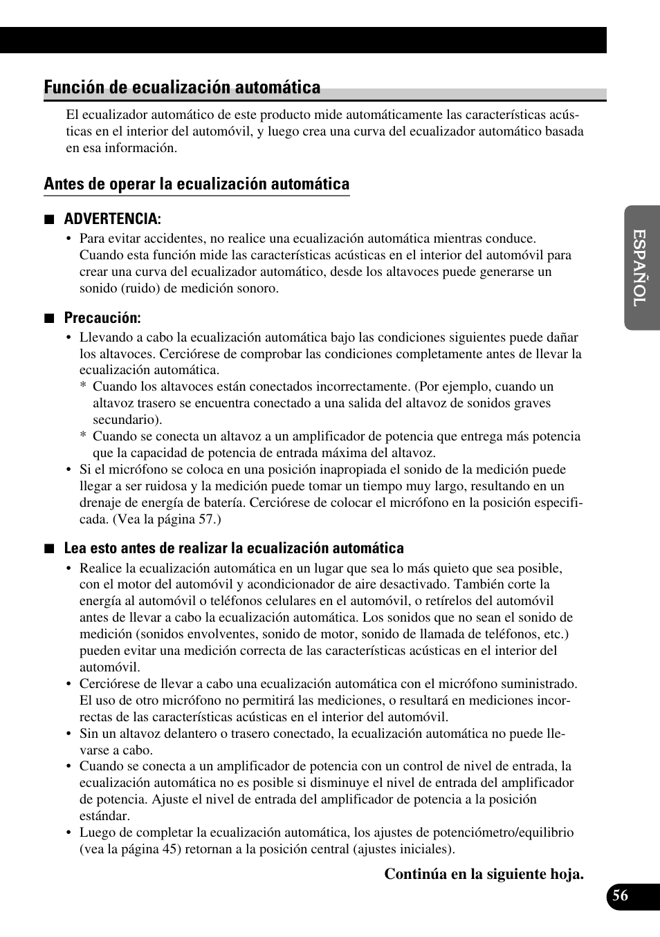 Función de ecualización automática, Antes de operar la ecualización automática | Pioneer MEH-P9100R User Manual | Page 137 / 164