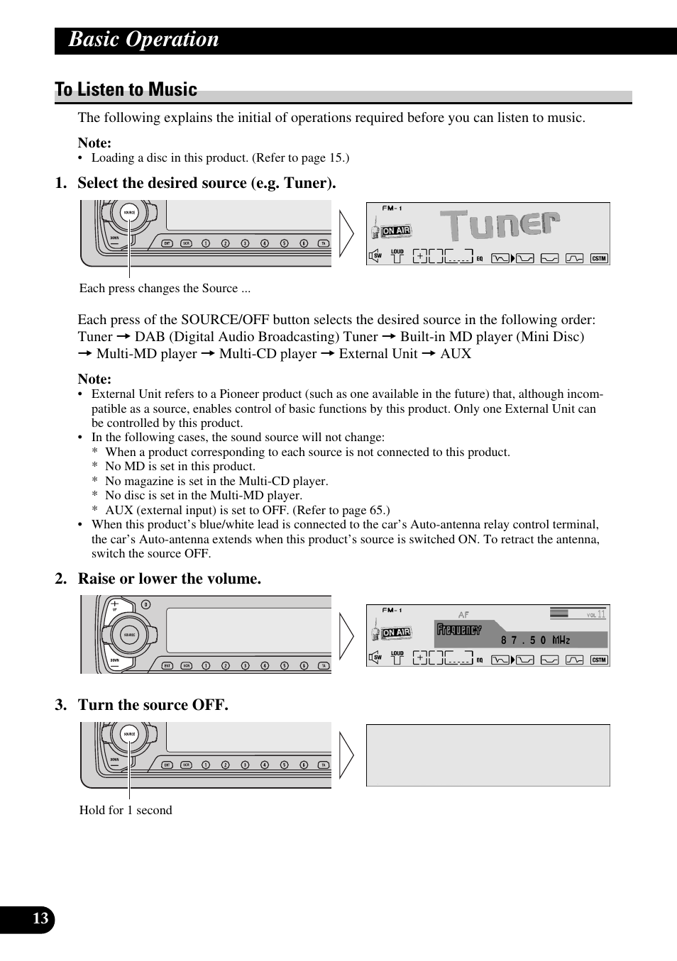 Basic operation, To listen to music | Pioneer MEH-P9100R User Manual | Page 14 / 164