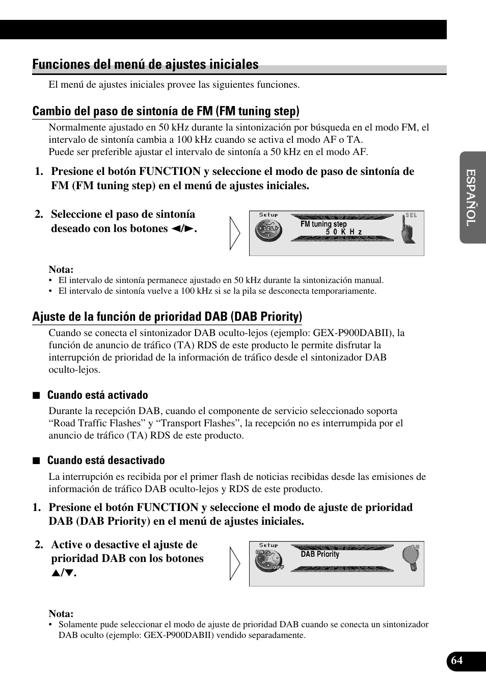 Funciones del menú de ajustes iniciales, Cambio del paso de sintonía de fm (fm tuning step) | Pioneer MEH-P9100R User Manual | Page 145 / 164