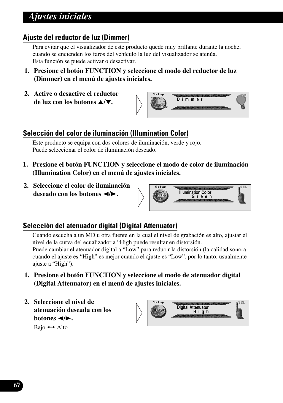 Ajuste del reductor de luz (dimmer), Ajustes iniciales | Pioneer MEH-P9100R User Manual | Page 148 / 164