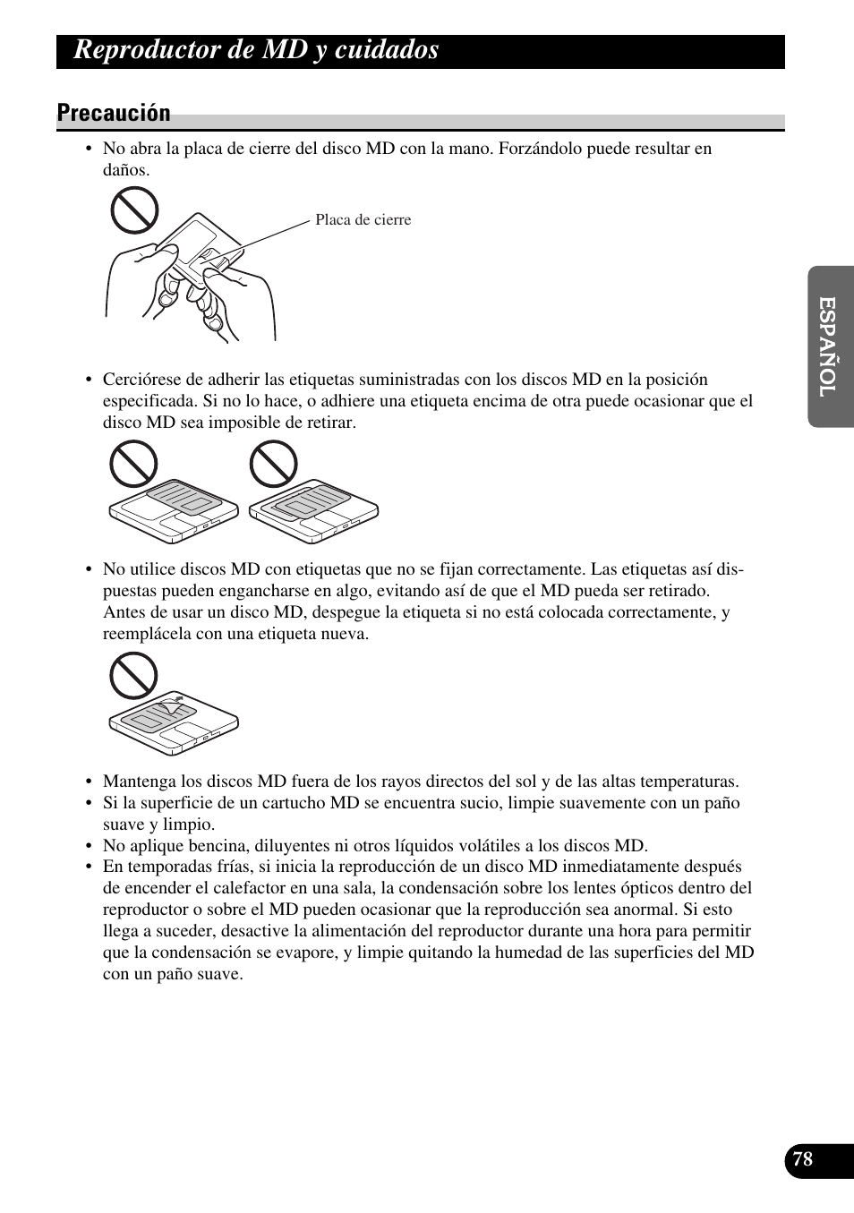 Reproductor de md y cuidados, Precaución | Pioneer MEH-P9100R User Manual | Page 159 / 164