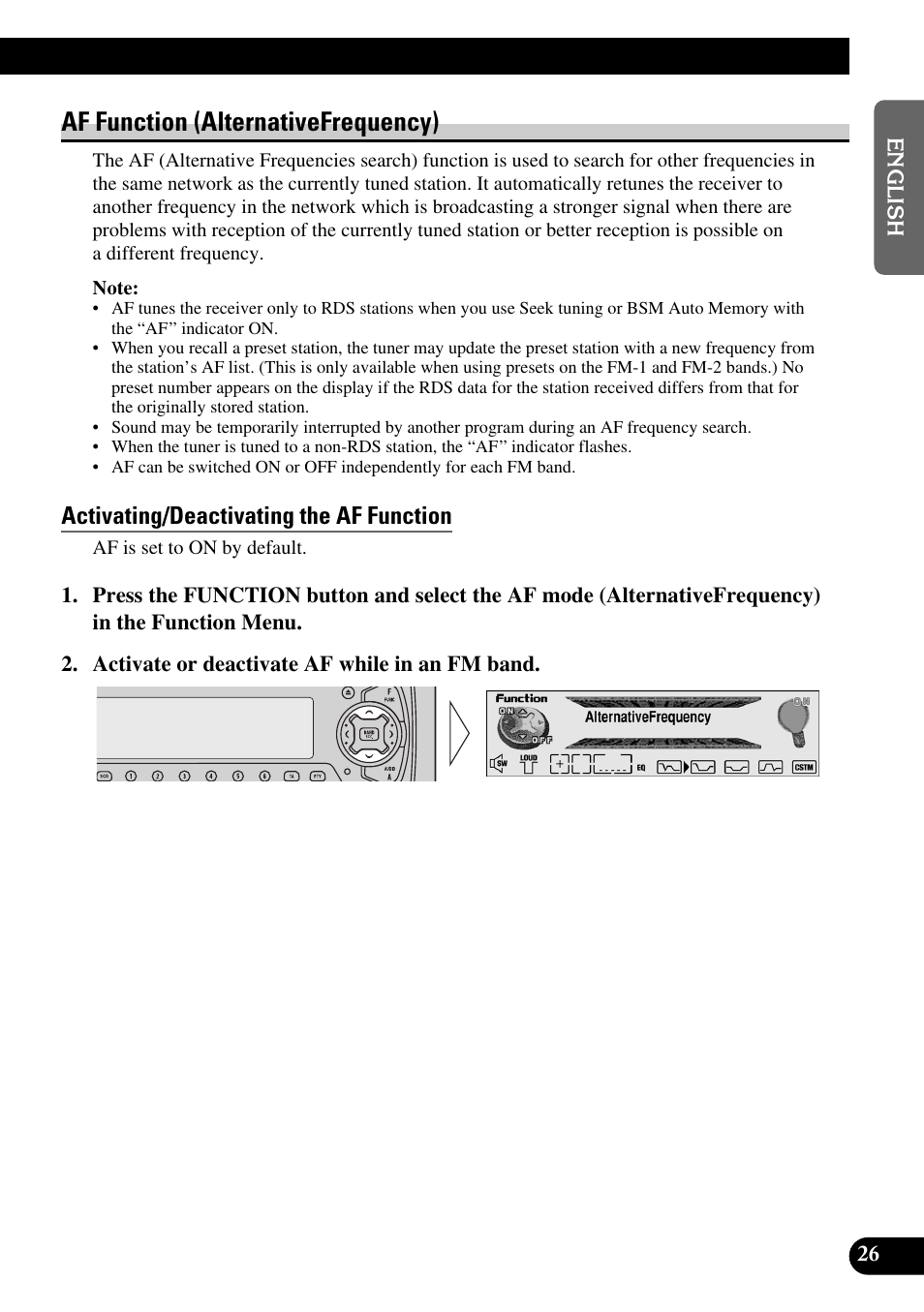 Af function (alternativefrequency), Activating/deactivating the af function | Pioneer MEH-P9100R User Manual | Page 27 / 164