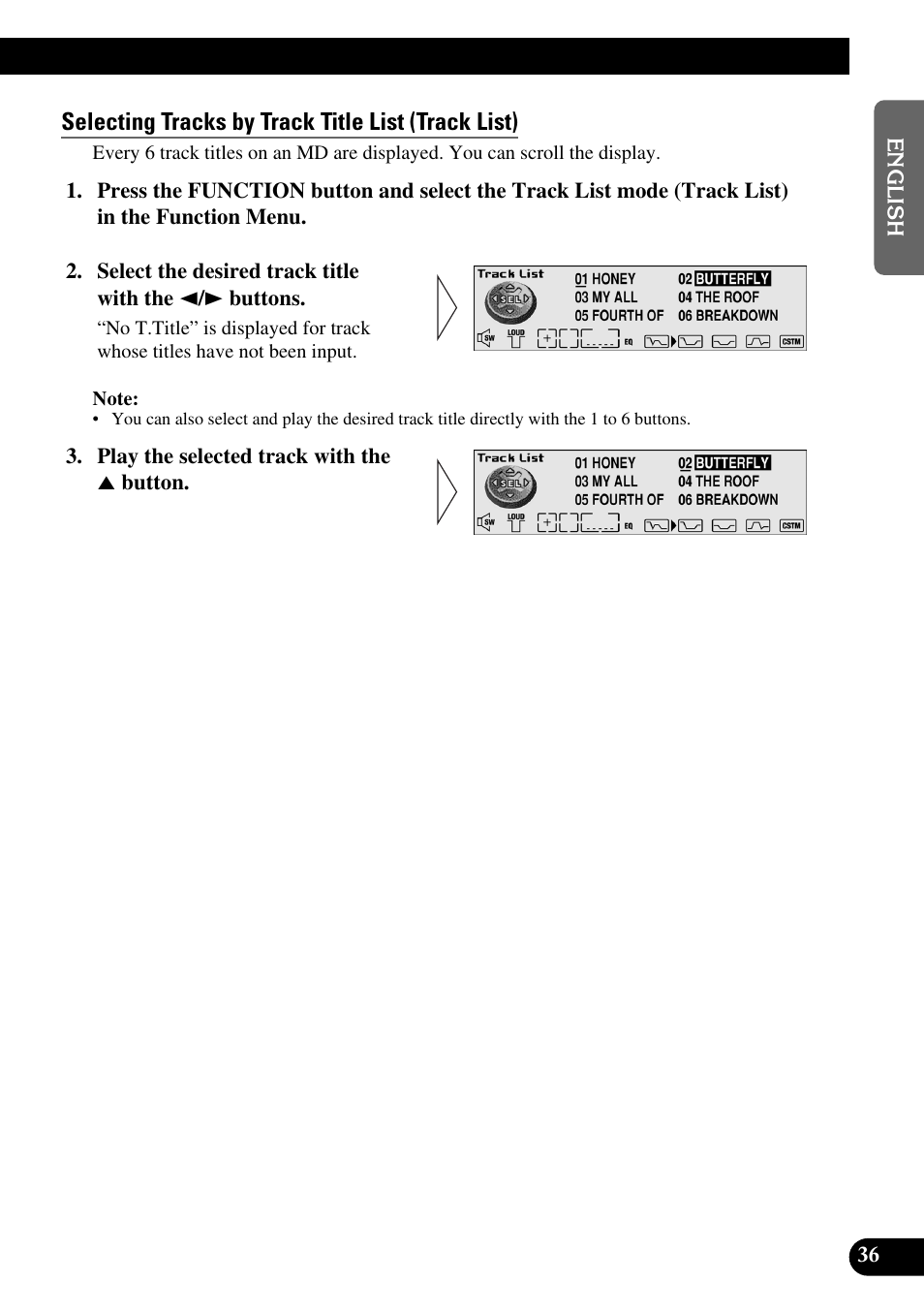 Selecting tracks by track title list (track list) | Pioneer MEH-P9100R User Manual | Page 37 / 164