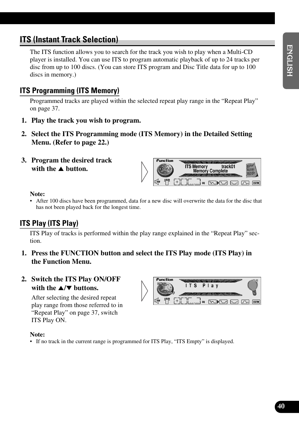 Its (instant track selection), Its programming (its memory), Its play (its play) | Pioneer MEH-P9100R User Manual | Page 41 / 164