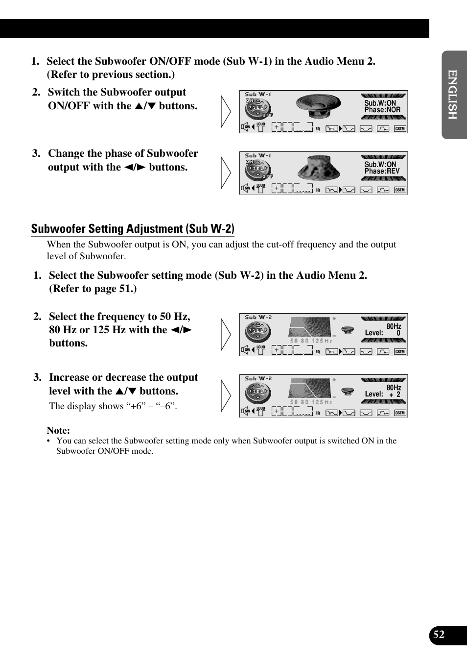 Subwoofer setting adjustment (sub w-2) | Pioneer MEH-P9100R User Manual | Page 53 / 164