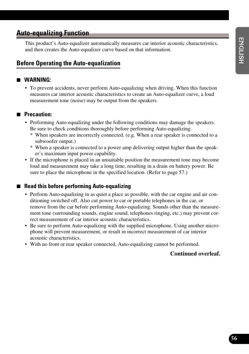 Auto-equalizing function, Before operating the auto-equalization | Pioneer MEH-P9100R User Manual | Page 57 / 164