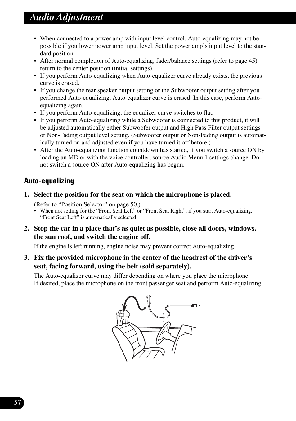 Auto-equalizing, Audio adjustment | Pioneer MEH-P9100R User Manual | Page 58 / 164