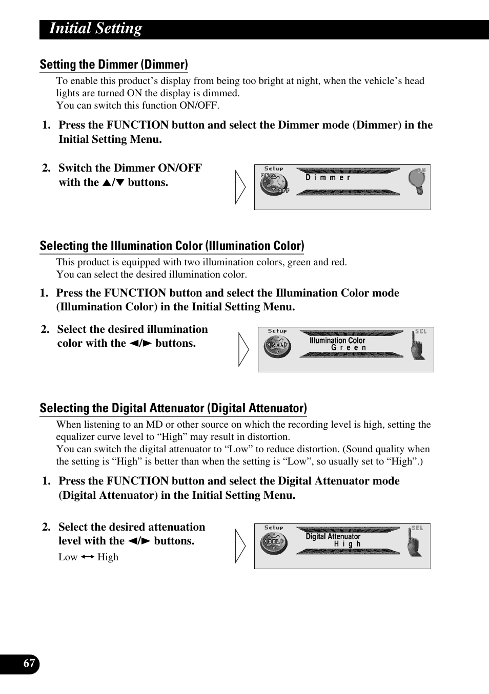 Setting the dimmer (dimmer), Initial setting | Pioneer MEH-P9100R User Manual | Page 68 / 164