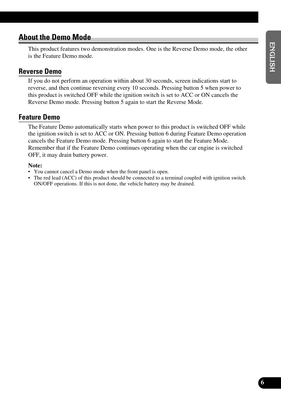 About the demo mode, Reverse demo, Feature demo | Pioneer MEH-P9100R User Manual | Page 7 / 164