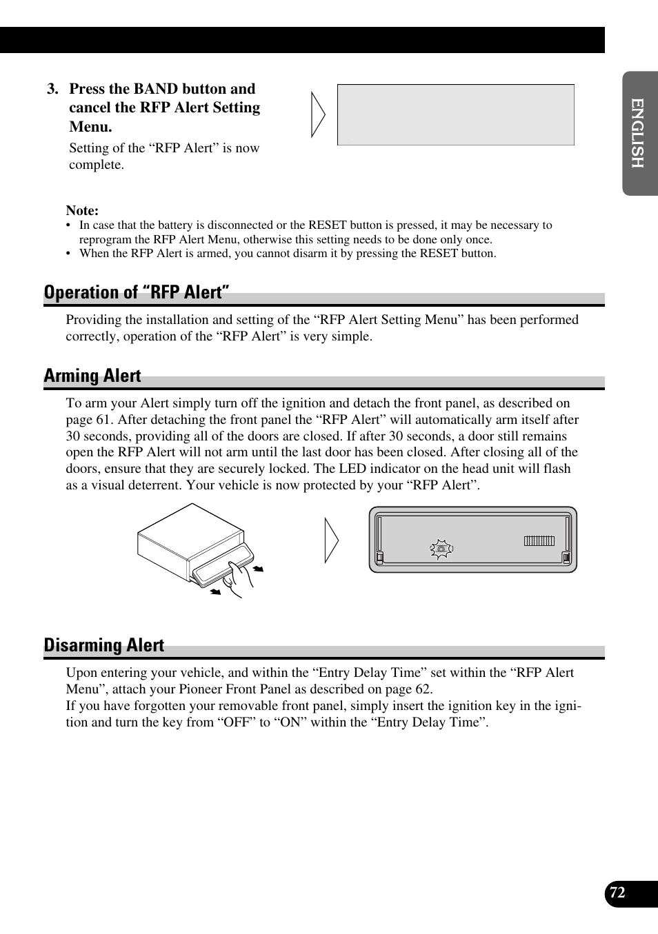 Operation of “rfp alert, Arming alert, Disarming alert | Pioneer MEH-P9100R User Manual | Page 73 / 164