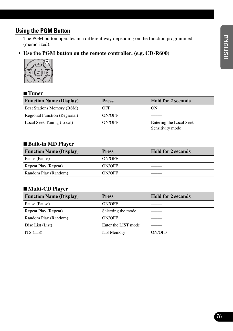 Using the pgm button | Pioneer MEH-P9100R User Manual | Page 77 / 164