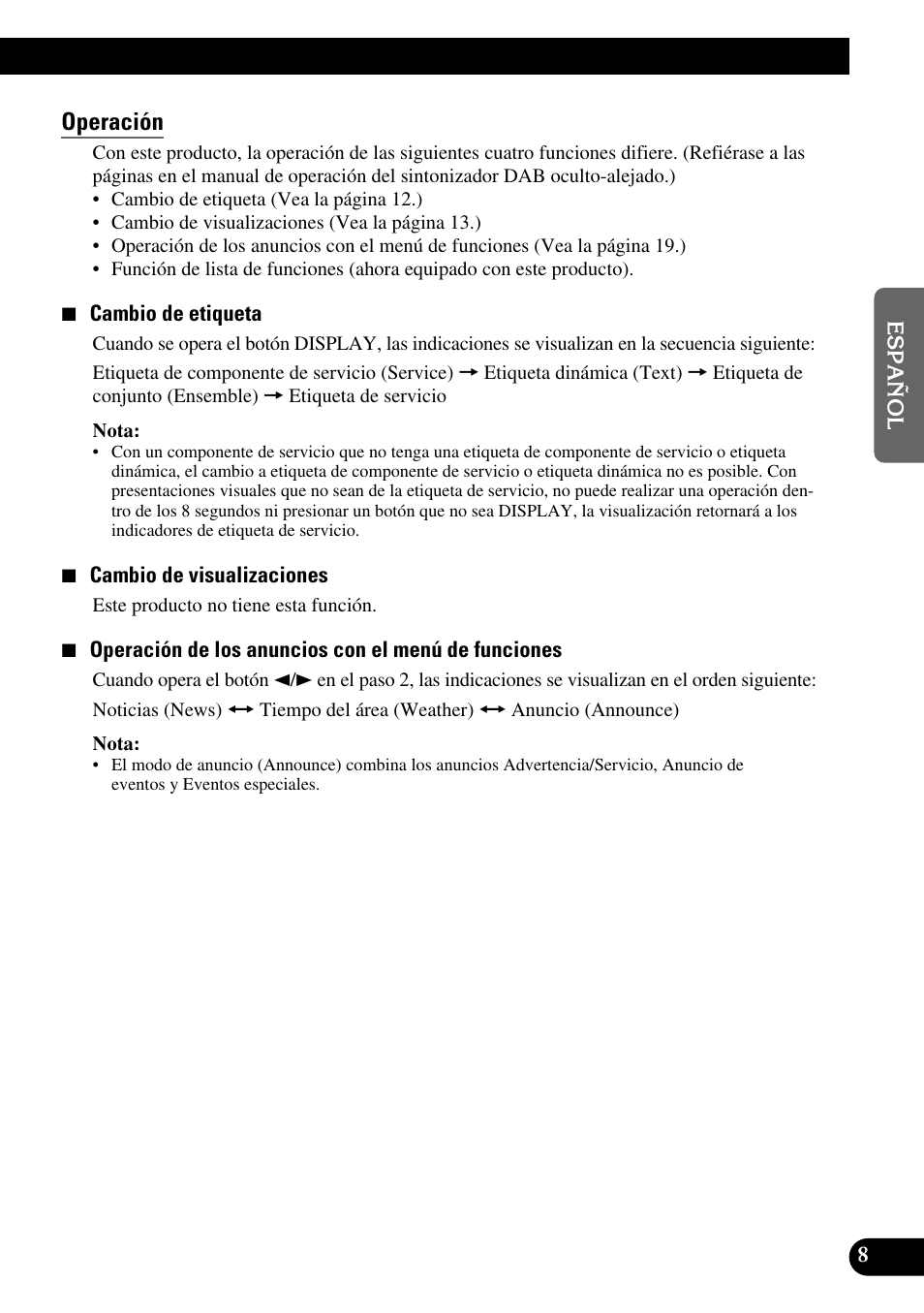 Operación | Pioneer MEH-P9100R User Manual | Page 89 / 164