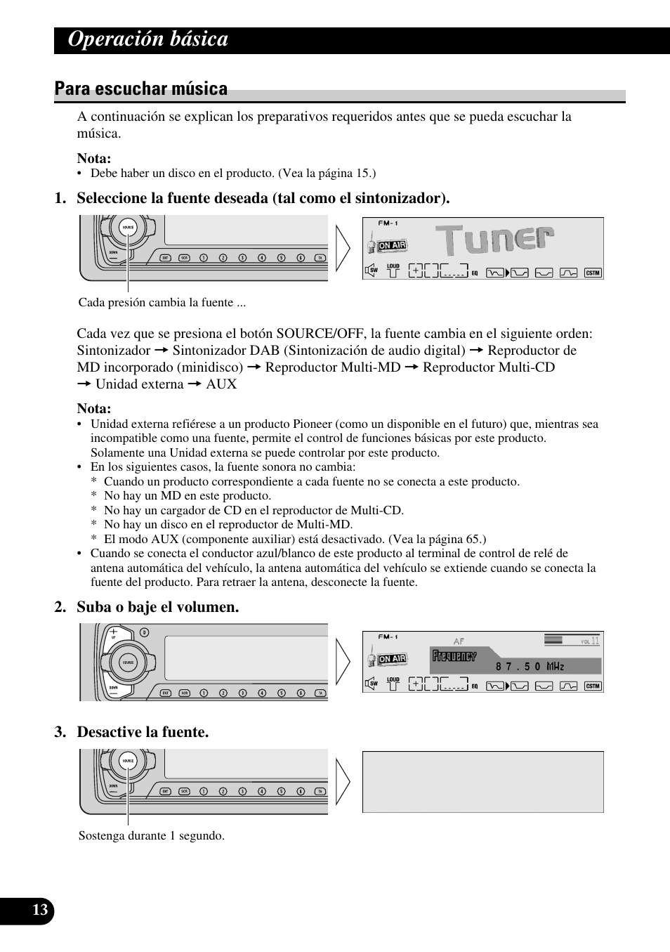 Operación básica, Para escuchar música | Pioneer MEH-P9100R User Manual | Page 94 / 164