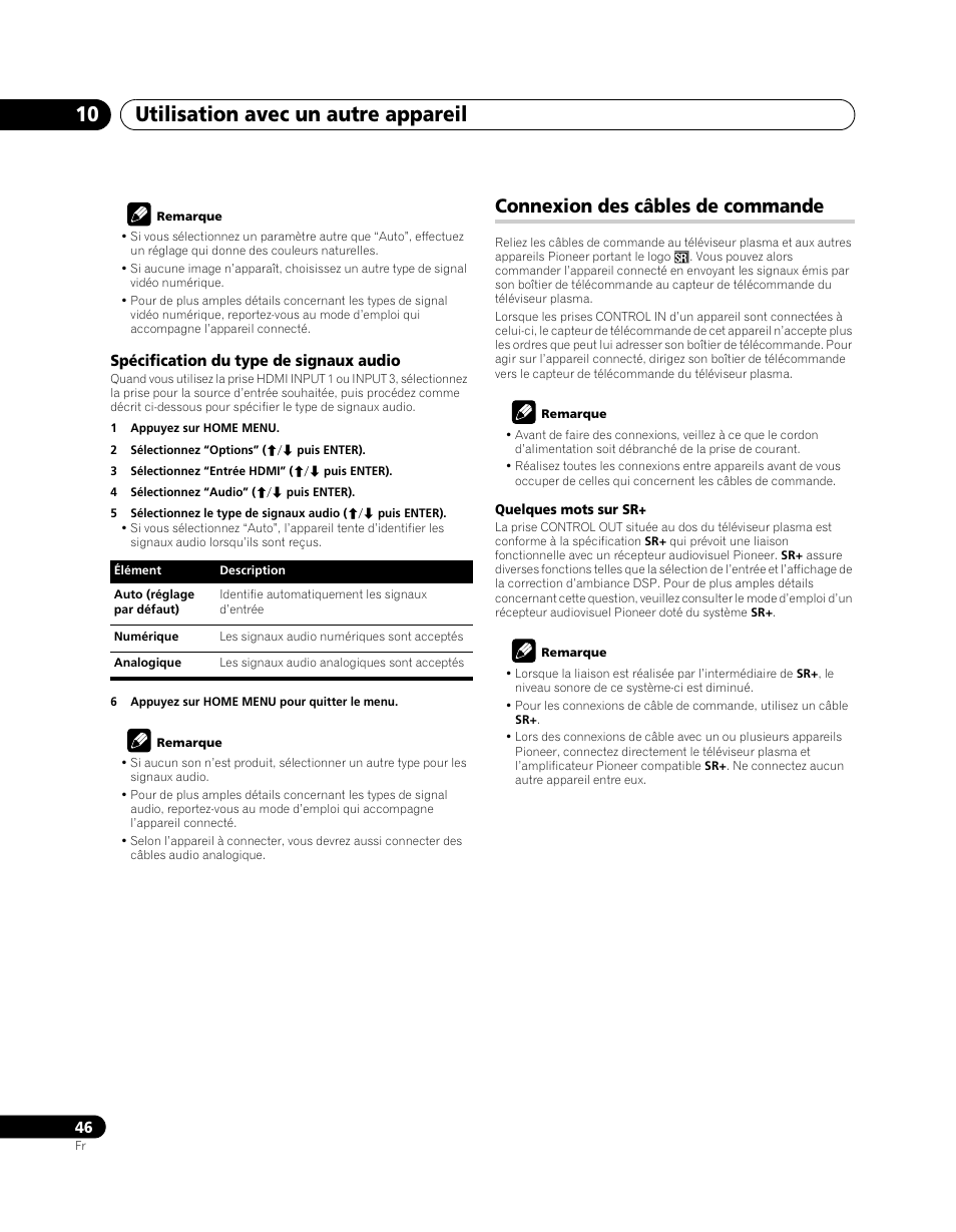 Connexion des câbles de commande, Utilisation avec un autre appareil 10 | Pioneer PDP-5080XA User Manual | Page 106 / 362