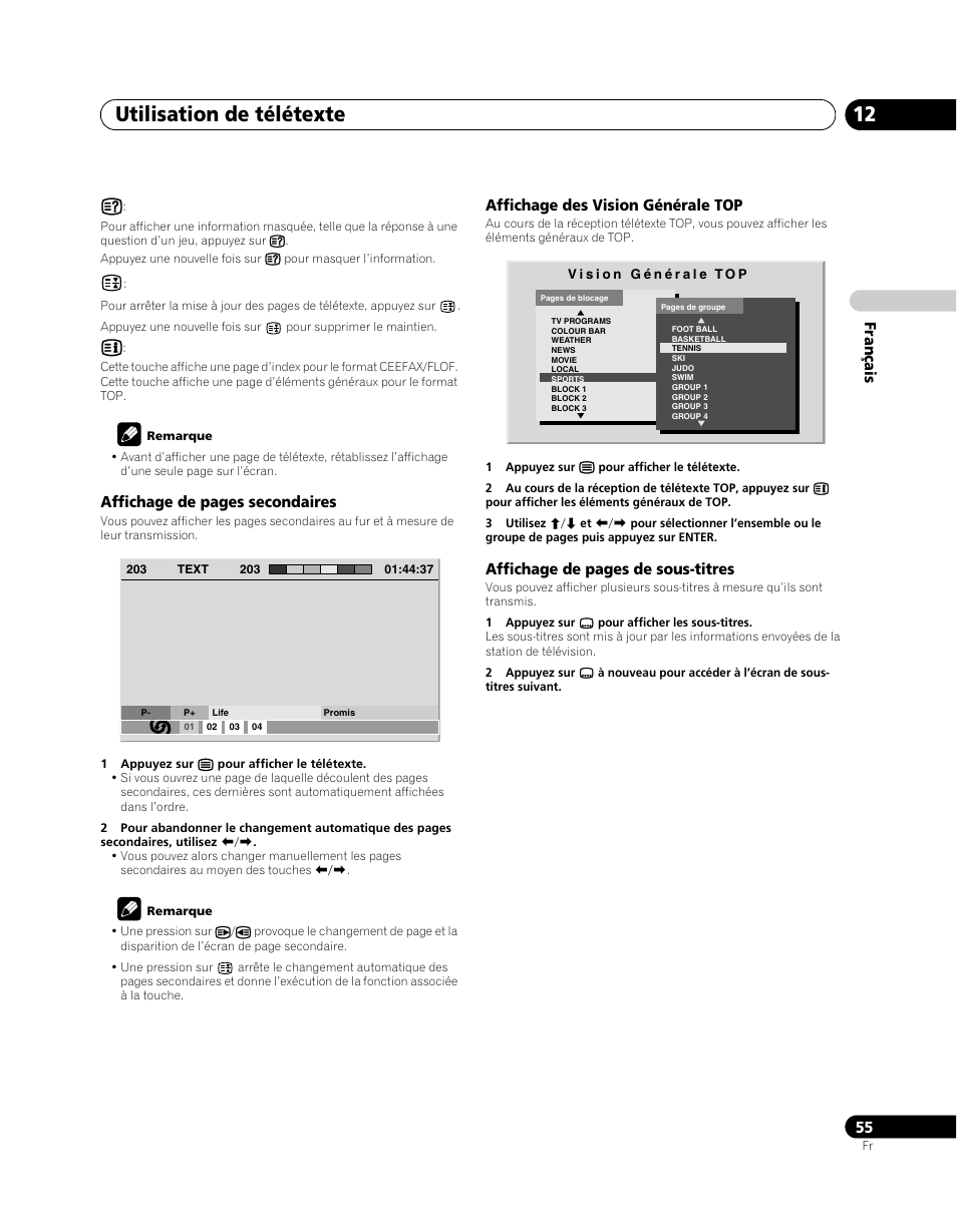 Utilisation de télétexte 12 | Pioneer PDP-5080XA User Manual | Page 115 / 362