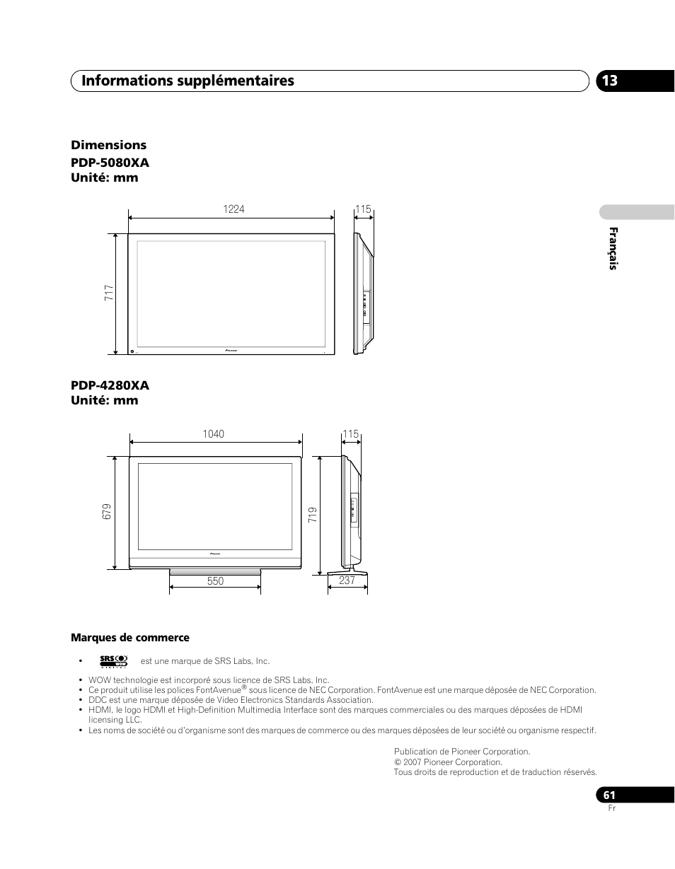 Informations supplémentaires 13 | Pioneer PDP-5080XA User Manual | Page 121 / 362