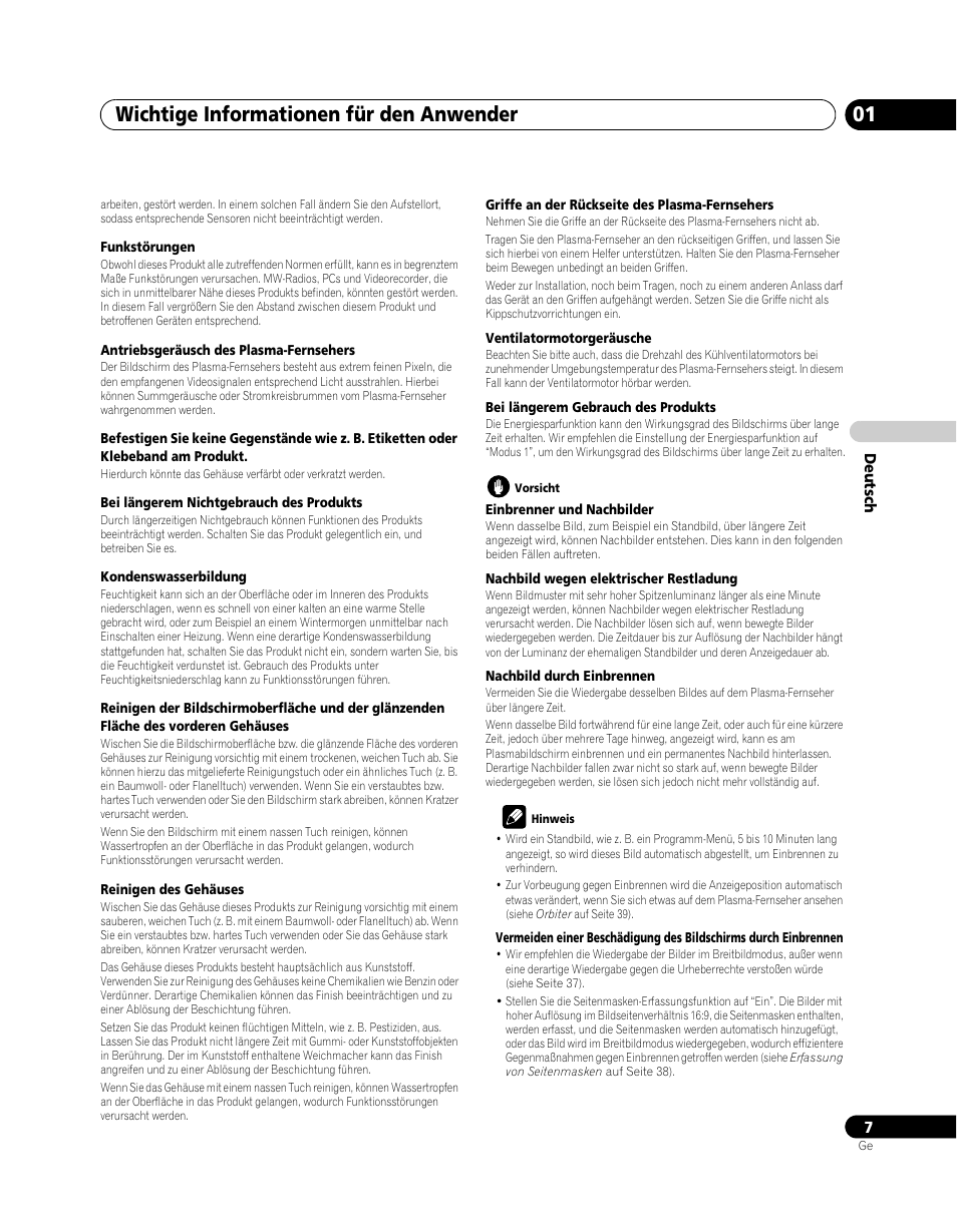 Wichtige informationen für den anwender 01 | Pioneer PDP-5080XA User Manual | Page 127 / 362