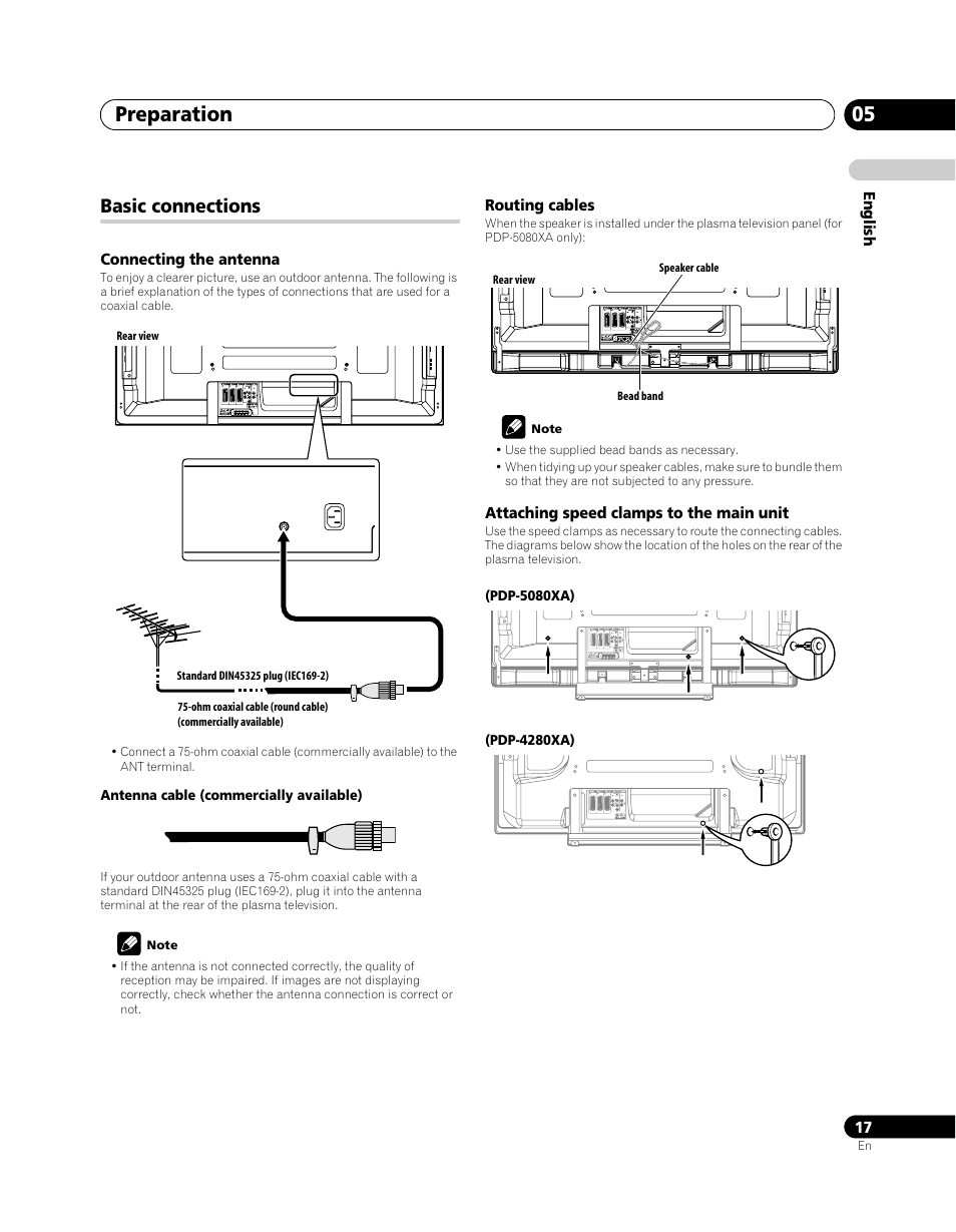 Basic connections, Preparation 05 | Pioneer PDP-5080XA User Manual | Page 17 / 362