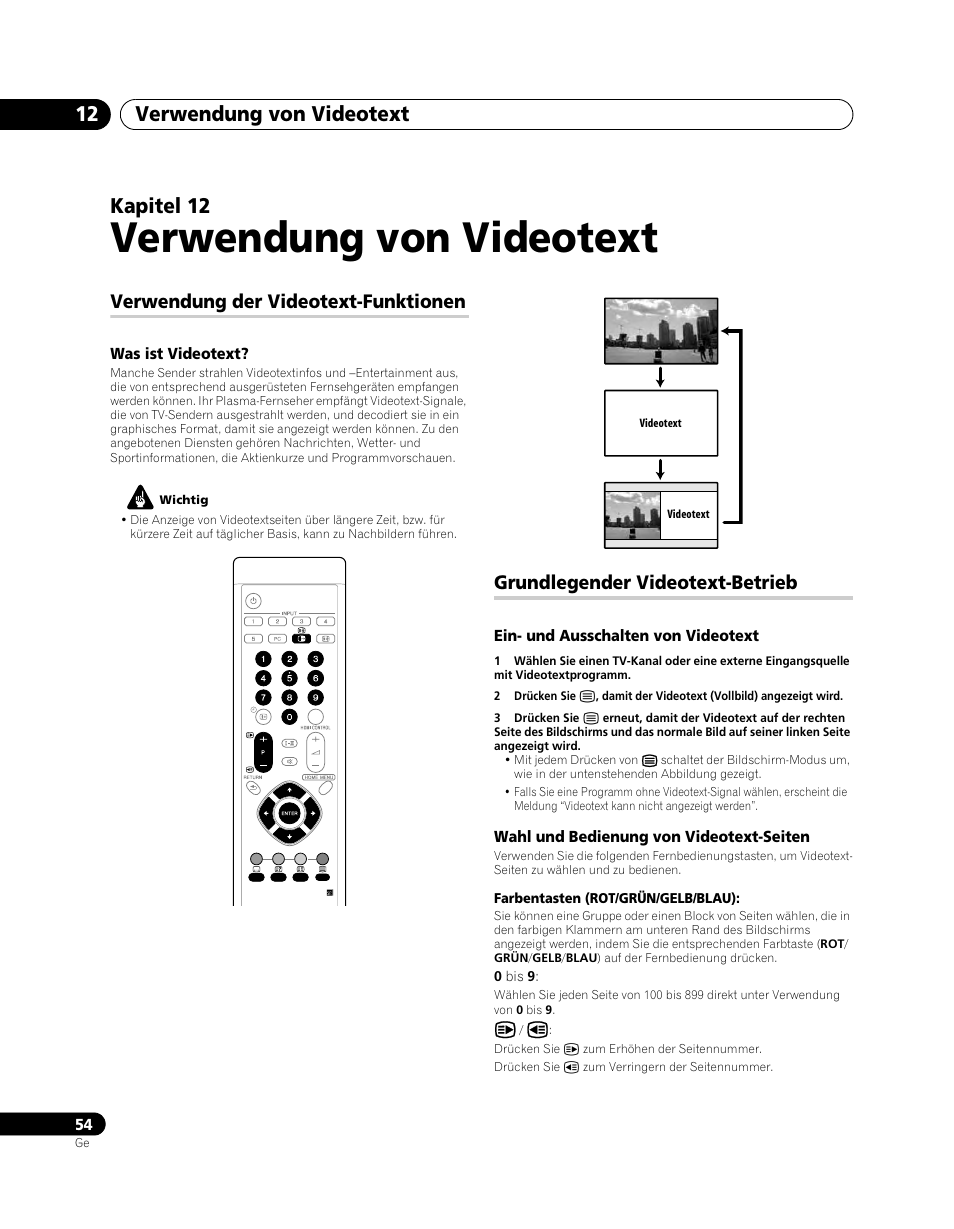 012 verwendung von videotext, Verwendung der videotext-funktionen, Grundlegender videotext-betrieb | Verwendung von videotext, Verwendung von videotext 12, Kapitel 12 | Pioneer PDP-5080XA User Manual | Page 174 / 362