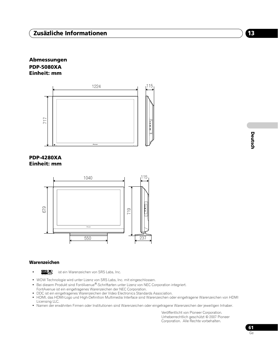 Zusäzliche informationen 13 | Pioneer PDP-5080XA User Manual | Page 181 / 362