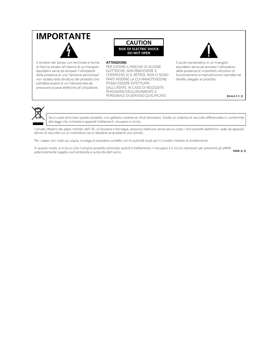 Importante, Caution | Pioneer PDP-5080XA User Manual | Page 182 / 362