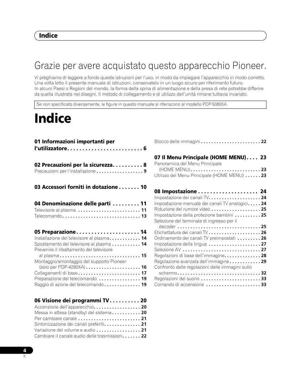 Televisore al plasma, Indice | Pioneer PDP-5080XA User Manual | Page 184 / 362