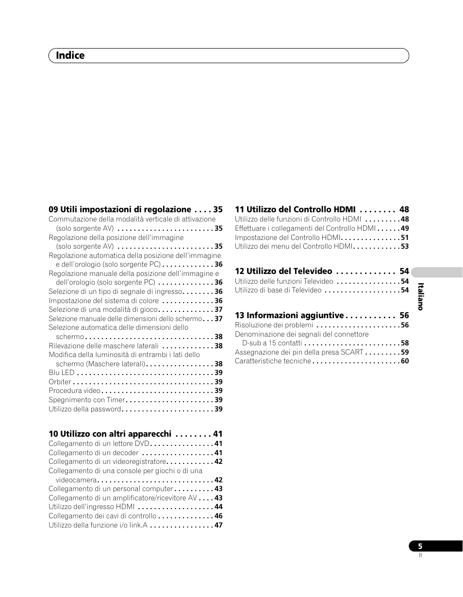 Indice | Pioneer PDP-5080XA User Manual | Page 185 / 362