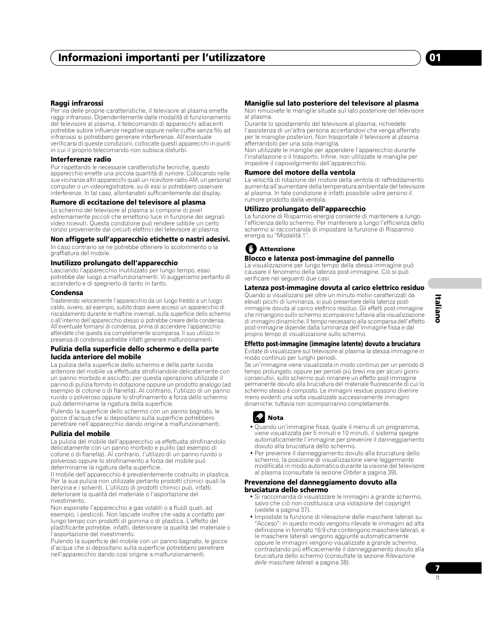 Informazioni importanti per l’utilizzatore 01 | Pioneer PDP-5080XA User Manual | Page 187 / 362